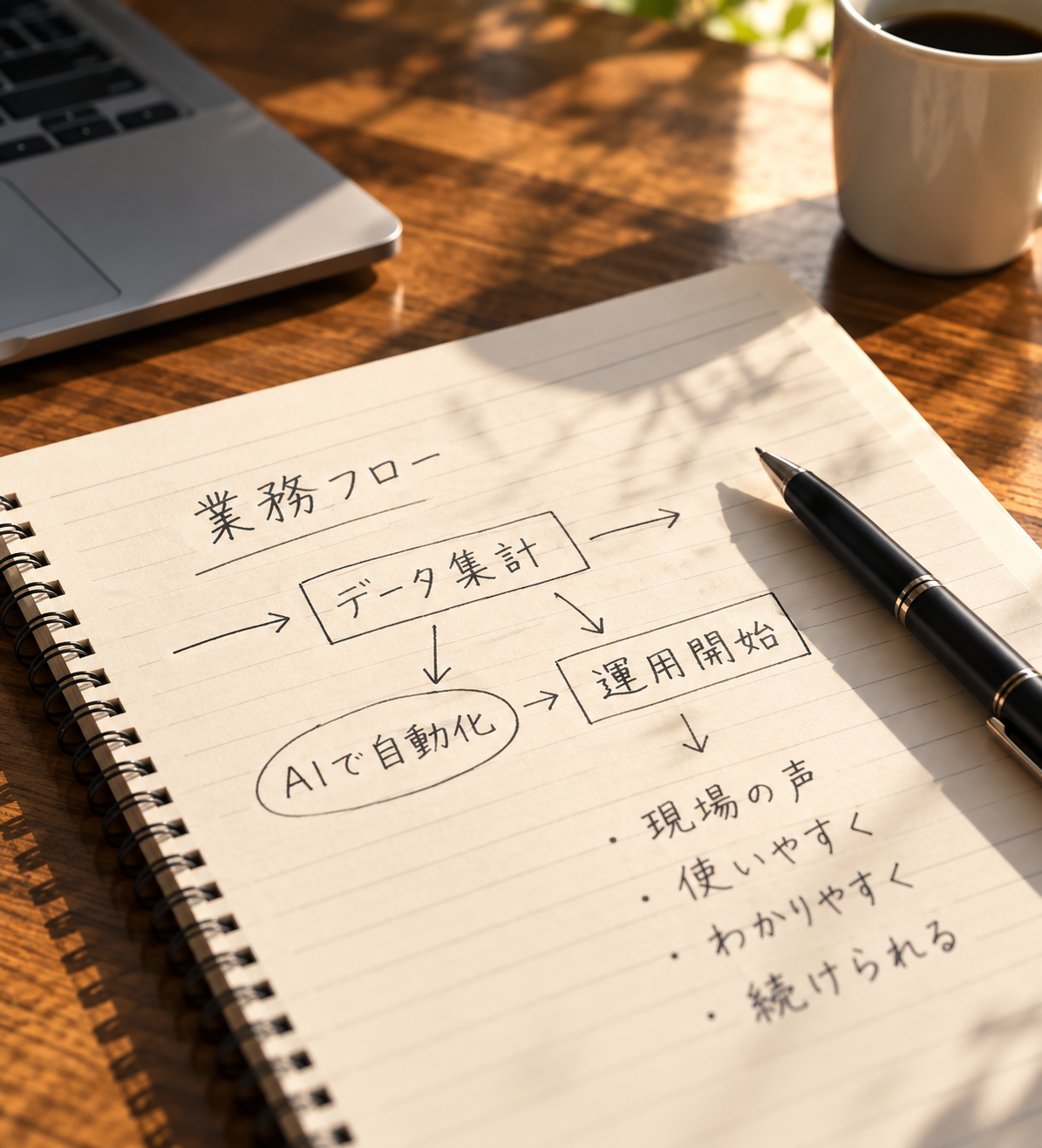 業務の流れを整理したノートのイメージ